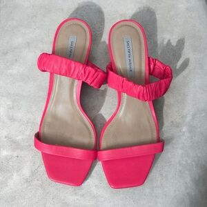 Saks Fifth Avenue Hot Pink Strappy Kitten Heel Sandals